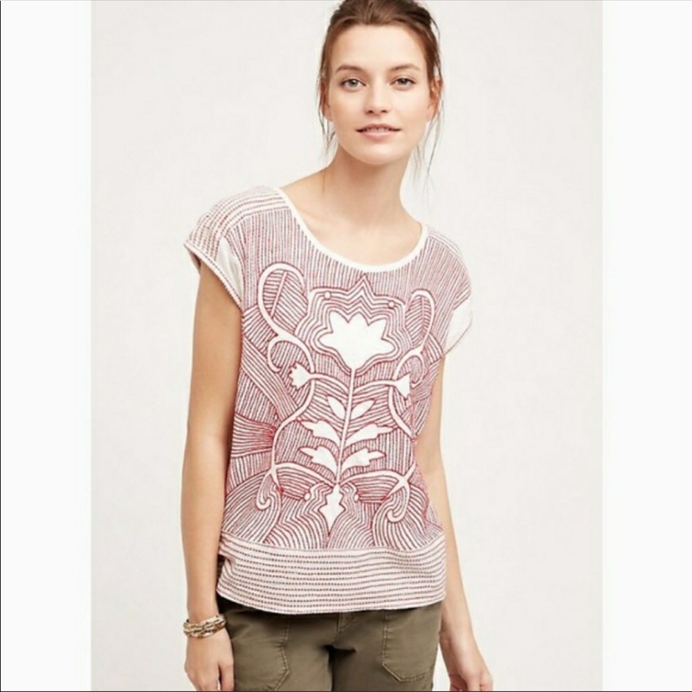 Anthropologie Akemi + Kin White Embroidered Top